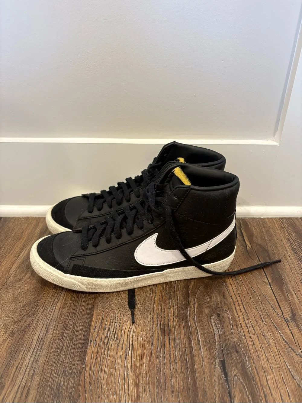 Nike Blazer Black High-Top Sneakers with Cream Sole and White Swoosh